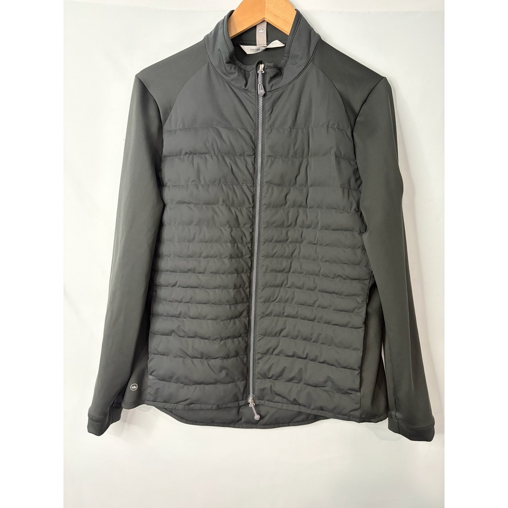 Peter Millar Crown Sport Mens L Gray Quilted Hybrid Full Zip Jacket Terumo READ